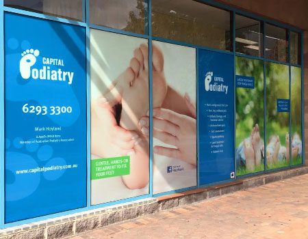 Self Adhesive Vinyl window display for Capital Podiatry